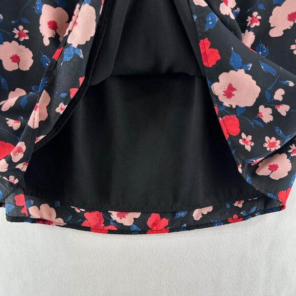 Lily Black A-Line Skirt Womens S Button Front Elastic Waist Floral Black Orange - Picture 5 of 9